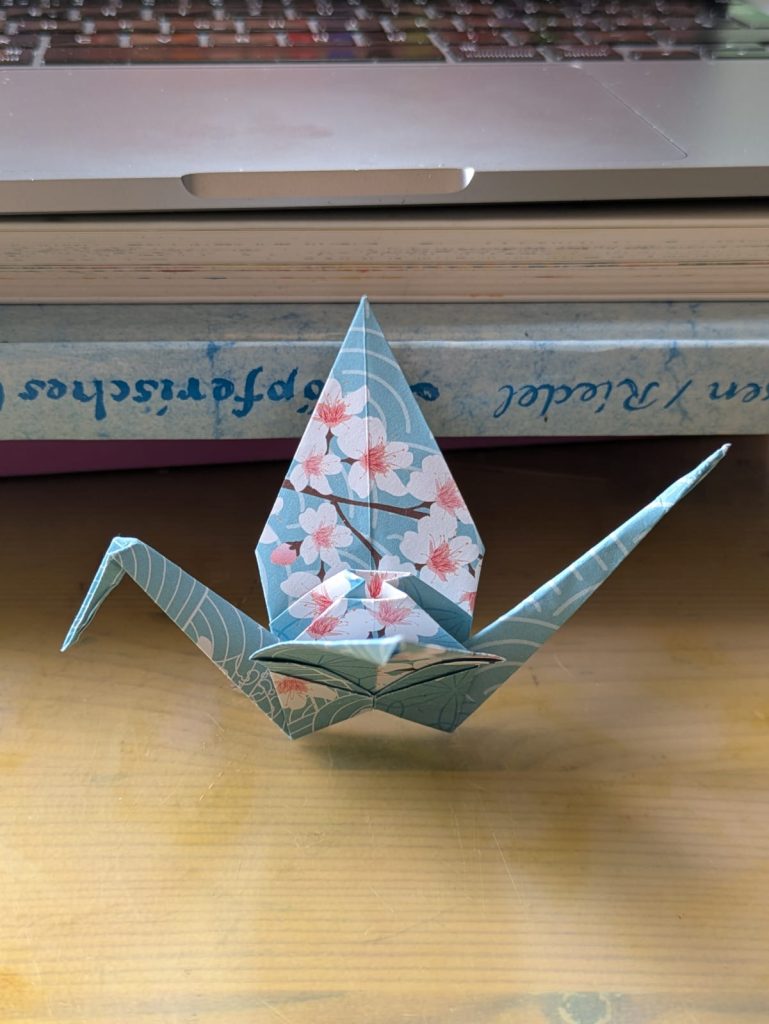 origami crane with flower pattern